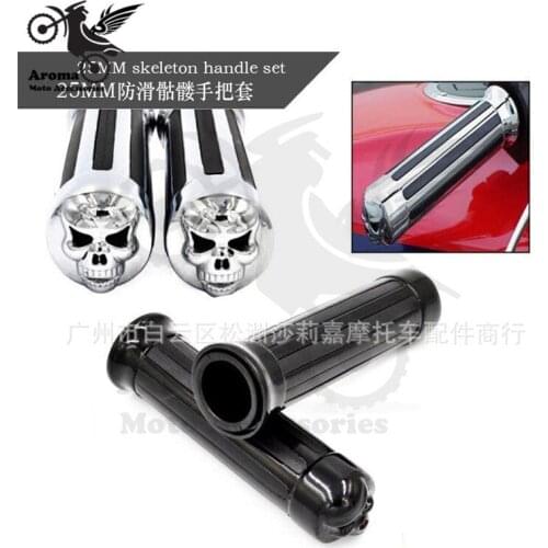 Top quality black silver chrome skull moto part motorbike handle bar for harley style rivet retro motorcycle handlebar moto grip