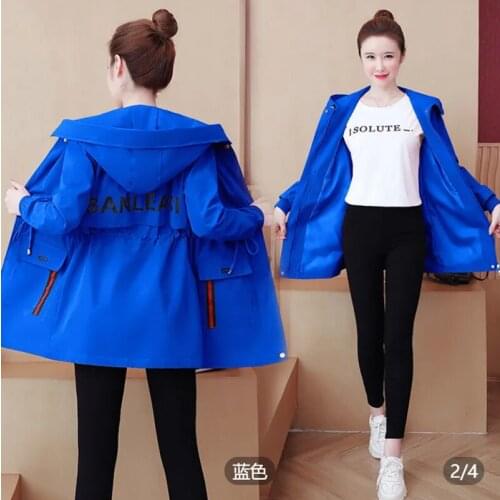Womens Windbreaker 2021 Spring Autumn New Korean Fashion Slim Mid-Length Hooded Loose Student Jacket