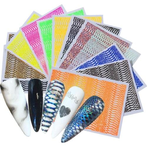 12PCS Nail Art Stickers Set Hollow Nails Manicure Accessories Self Adhesive DIY Manicure Hollow Crocodile Print Nail Decals