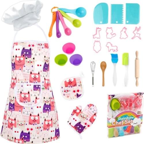 26PCS Kids Cooking And Baking Set DIY Dress Up Chef Costume Kitchen Play House Cooking Set Kids Chef Outfit Childrens Toys