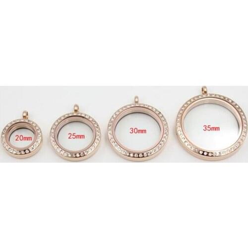 3 Colors Screw Waterproof Stainless Steel Floating Locket Pendant With Rhinestone Living Memory Floating Charm Locket