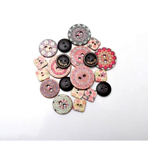 Multi-style DIY round square Two Holes buttons Wooden Sewing Buttons Scrapbooking Mixed Natural Color Costura Botones 30PCS