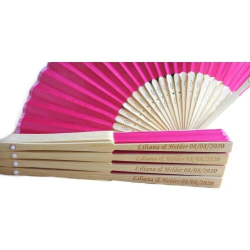 50pcs Personalized Engraved Silk Hand Fan Wedding Fold Fan Vintage Fans Customized Wedding Gift