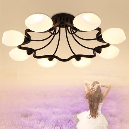 American Iron Ceiling chandelier modern European bedroom living room lamp restaurant 4/6/8 circulars milky lampshade lustres