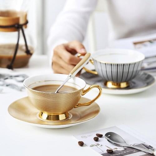 English Style Brief Afternoon Tea Coffee Cup Saucer Sets Bone China Delicate Golden Tazas Xicaras Tasse Cafe Coffe Koffie Kopjes