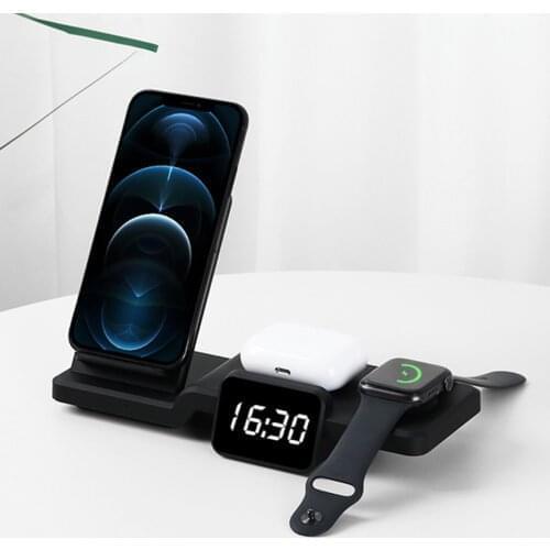3 in 1 Wireless Charger Fast Charging Dock Station with clock time display for iPhone AirPods iWatch 6 SE Wireless Charger Stand