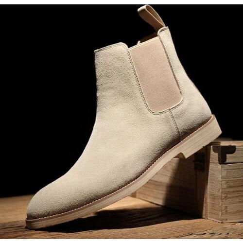 Chelsea Boots Mens Leather Autumn Winter Mens Boots Pointed Toe British Martin Boots Mens Nubuck Leather High-top Ankle Boots