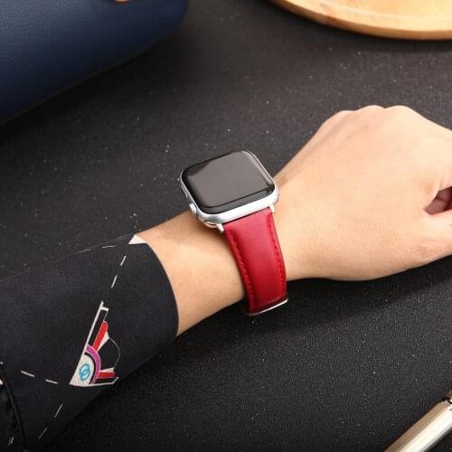 Red Bracelet Genuine Leather Band For Apple Watch 44mm 40mm 42mm 38mm 6 SE 5 4 3 2 1 For Iwatch Strap Watchband Basic & Simple