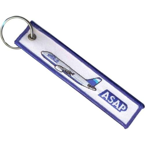 JetBlue Embroidery Keychain/Flight Keychain Make by Twill with Double Side Logo Accept Custom and MOQ Only 100pcs Per Item