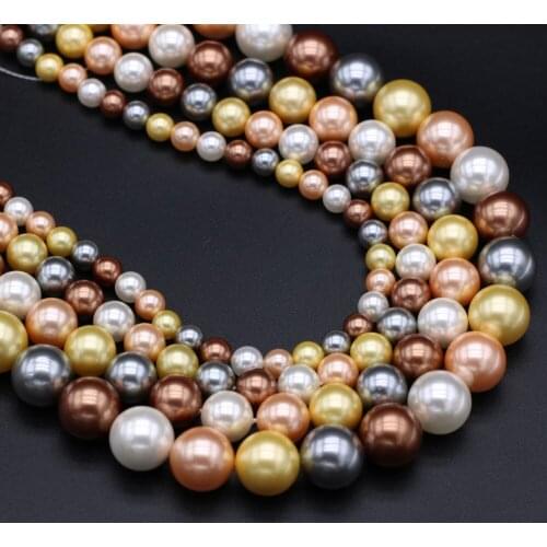 Mix Color Natural Shell Beaded Fashion Round Shell Loose Beads 6 8 10 12mm Size Pick for Making DIY Jewelry Necklace Bracelet