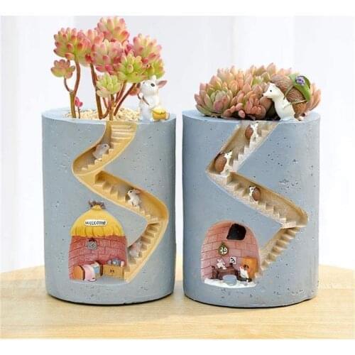 Rabbit / Hedgehog Resin Flowerpot for Succulent Plants Stationary Table Decorative Pot Pen Holder Festival Give Home Accessories