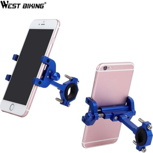 WEST BIKING MTB Bike Motorcycle Phone Holder Aluminum Alloy Bicycle Handlebar Mobile Cell Phone Clip Stand GPS Mount Bracket