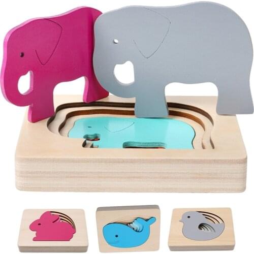 Kids Wooden Toys for Children Animal Carton 3D Puzzle Multilayer Jigsaw Puzzles Baby Toys Child Early Educational Aids