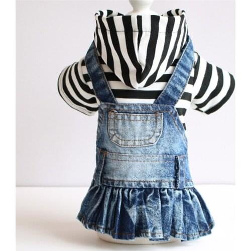 Dog Jeans Skirt Autumn Puppy Jacket Denim Small Dog Cat Coat Striped Ropa Para Perro Festival Costume Clothes For Pet Dog