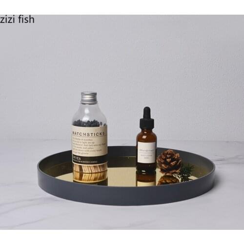 European Mirror Trays Decorative Round Dessert Plates Simplicity Glass Storage Tray Jewelry Display Plate Nordic Home Decor