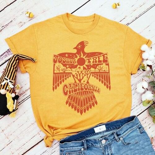 California Joshua Tree Thunderbird Print Vintage Graphic Tees Loose Cotton Short Sleeve Tops Tumblr Fashion Women Causal t Shirt