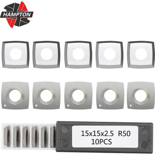 Hampton 10pcs 2" Face Radius Carbide Insert 15x15x2.5mm R50 4-Edge Square Round Edge Blades Lathe Turning Cutter For Woodworking