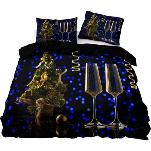 Champagne And Christmas tree Pattern Duvet Cover Set 200x230 Pillowcase 3Pcs,220x240 Quilt Cover,Blanket cover,King Bedding Set
