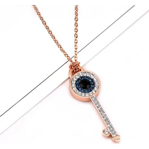 Korean New Rose Gold Clavicle Chain Evil Eye Key Necklace Personalized Charms Pendant Crystal Necklaces for Women Chokers Mujer
