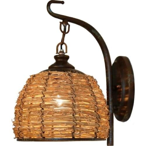 American country creative rural rattan lamp homestay antique bedroom dining room wrought iron wall lamp WF1225218