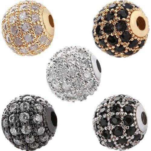 3pcs/lot Fashion Metal Brass Micro Pave White & Black Crystal CZ Round Loose Spacer Beads for Jewelry Making DIY Bracelet