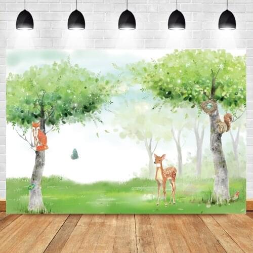 Laeaco Watercolor Forest Green Grassland Woodland Deer Party Decor Child Baby Poster Photo Background Photo Backdrop Photostudio
