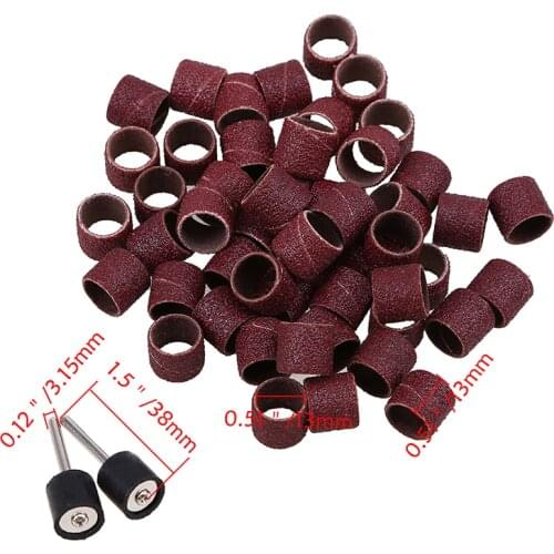 50pcs/set Sanding Band Sandpaper with 2pcs Grinding Connecting Rod for Pedicure Nail Drill Accessories Electric Rotary Tool