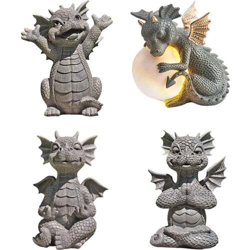 Lovely Courtyard Resin Dragon Statue Zen Yoga Meditation Figurine Garden Ornament Decoration Outdoor Cute Art Yard Sculptures