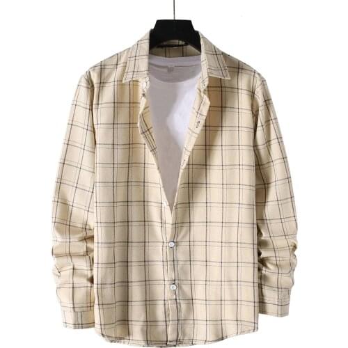 2021 Autumn Mens Slim Fit Plaid Long Sleeve Shirt Casual Shirts Male Turn-down Collar Single-breasted Clothing chemise homme