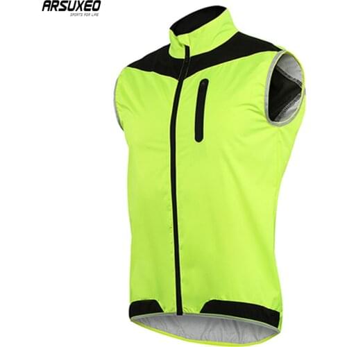ARSUXEO Mens Cycling Vest Windproof Waterproof MTB Bike Windbreaker Sleeveless Bicycle Jerseys Breathable Reflective Clothing