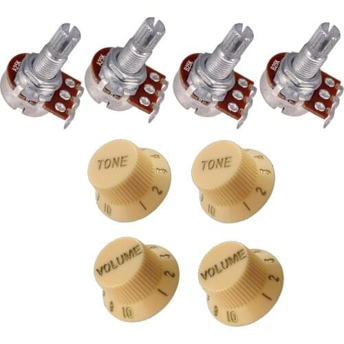 Pack of 8 A25K B25K Electric Bass Guitar Potentiometers Audio Tone Switch Pots with 4 Pcs Yellow Knobs