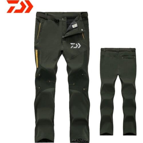 2021 New Daiwa Mens Waterproof Thickened Fishing Trousers Large Size Outdoor Fleece Autumn Winter Hiking Fishing Pants Trousers