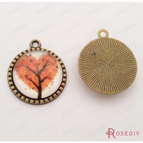 Wholesale 34*30mm Glass Bead 25mm Antique Bronze Plated Round Heart Tree Alloy Charms Pendants Diy Findings 5 pieces(JM7440)