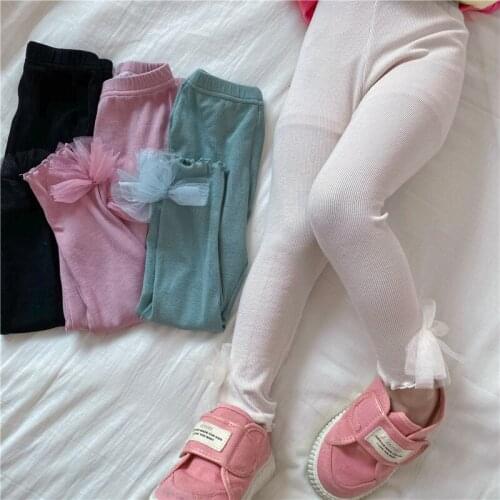 Autumn Baby Girl Striped Leggings 2-7 Years Children Solid Skinny Pencil Pants Girls Korean Mesh Stretch Leggings Kids Trousers