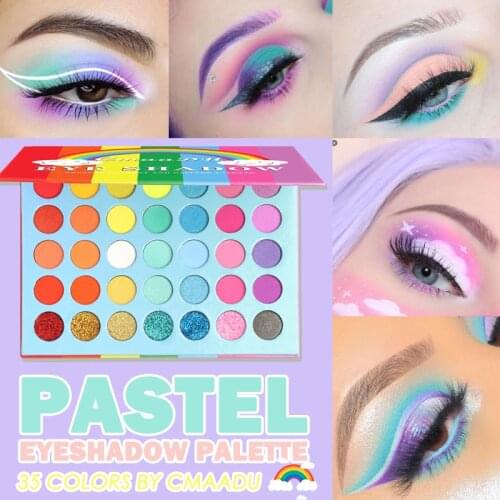 Cmaadu 35 Colors Pastel Eyeshadow Palette Waterproof Rainbow Neon Eyeshadow Pallete Colorful Eye Shadow Lasting High Pigment