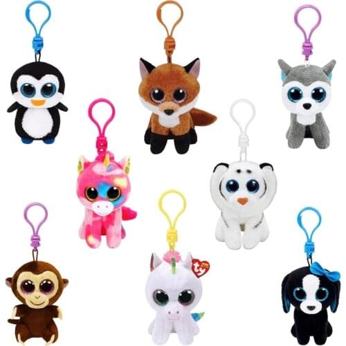 Ty Big Eyes Beanie Babies Plush Animal Keychain Pendant Unicorn Penguin Monkey Backpack Ornaments Children Gift 10CM