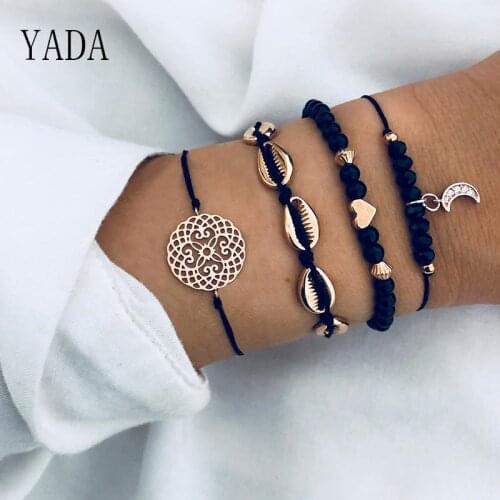 YADA Gifts Gold Color Moon&Shell Bracelets&Bangles For Women Flower Bracelets Charm Friendship Crystal Jewelry Bracelet BT200018