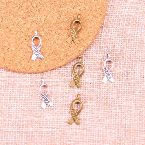 40pcs Antique Silver Plated hope awareness ribbon Charms Pendants Fit Jewelry Making Findings Accessories 19mm