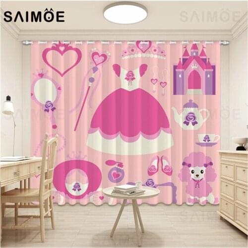 Pink Princess Dress Curtains Cute Cosmetics Girls Bedroom Curtain Decoration Kids Castle Living Room Curtain Ultra Micro Shading