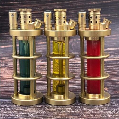 DIY Manual brass metal kerosene cigarette lighter Transparent glass oil tank Creative Retro Old Grinding Wheel Gift collection