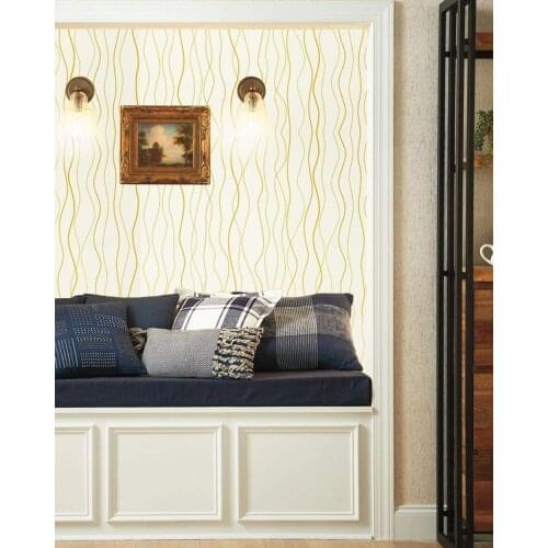 Home Beige Peel and Stick Wallpaper Gold Wave Stripe Wall Covering Film Removable Self Adhesive Wallpaper Cabinets Decor