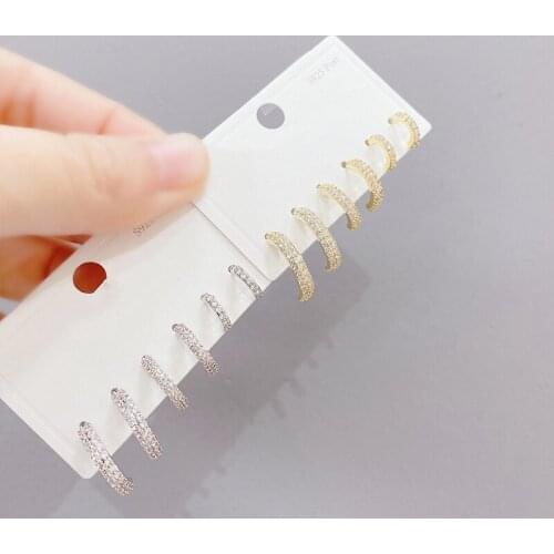 2021 New Arrival 6pcs Unique Simple Stye C Stud Earrings For Women 14K Gold Plated Jewelry Zircon Earrings