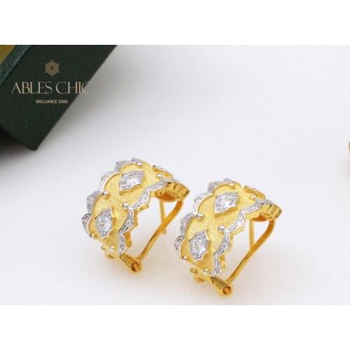18K Gold Tone Silky Fabric CZ Stars Hoop Earrings Renaissance 925 Sterling Silver Wide Clip-on Wedding Women Earring C11E4S25397