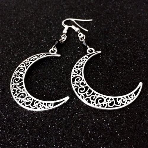 Crescent Moon Earrings Filigree Moon With Black Bead Connector Dangling Earrings 2021 Women Gift