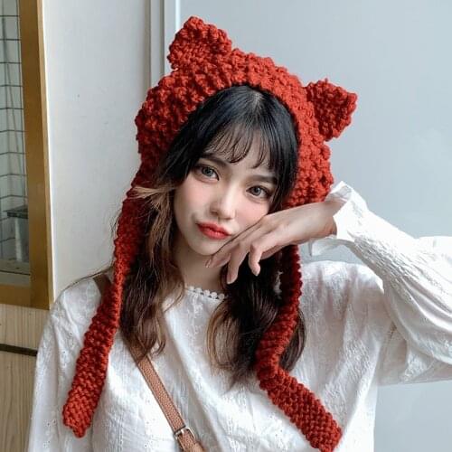 2021 Hats for Women with Pompon Cute Frog Hat Crochet Large Knitted for Girls Costume Beanie Christmas Fashion Earflap Hats Cap
