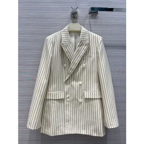 High 2021SS Spring Quality Striped Wool Double Breasted Blazer Ladies Casual Luxury Coat Overcoat Gndz 3.29
