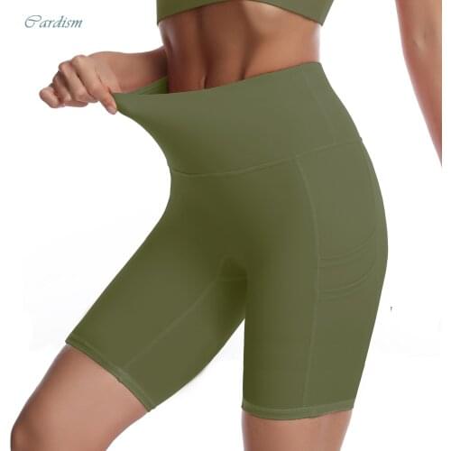Cardism Womens High Waist Shorts female Running Biker Workout Yoga Gym Cycling Shorts Phone Pockets Booty Shorts Women