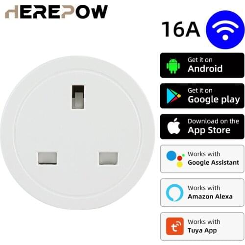 Herepow UK 16A Smart Plug Wifi Smart Socket Energy Monitor Timing Function Smart Life APP Remote Control Works With Alexa Google