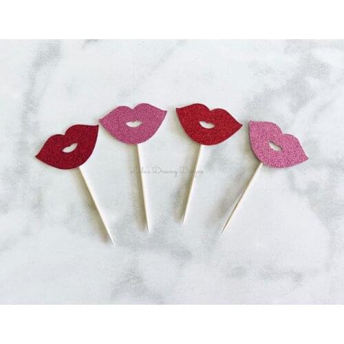 Valentines Day Cupcake Toppers, Lips Cupcake Toppers, Galentines Party Decor, Little Sweetheart, Valentines Day Birthday Party