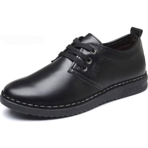 Spring and Summer Lace-up Mens Casual Leather Shoes Brown England Style Mens Flat Shoes Black Casual Formal Shoes